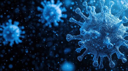 Poster - Blue microbes in dark background with bokeh effect