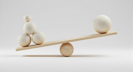 Poster - Balanced Arrangement of Beige Spheres on a Wooden Plank in Precise Equilibrium and Minimalist Design