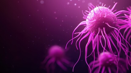 Poster - Pink abstract representation of microorganisms in space