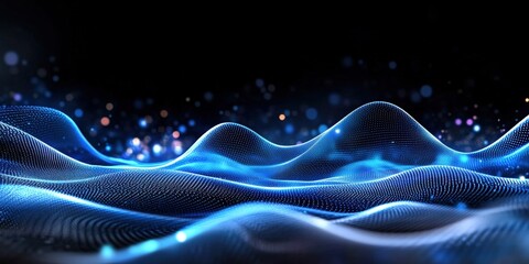 Poster - a futuristic blue light wave background , wave technology digital network background with blue light, digital wave effect, corporate concept, Cyberspace of future.Science and innovation of technology