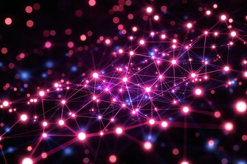 Fototapete - Abstract glowing network background with pink and blue light connections.