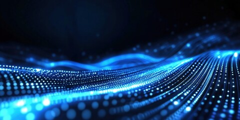 Poster - a futuristic blue light wave background , wave technology digital network background with blue light, digital wave effect, corporate concept, Cyberspace of future.Science and innovation of technology