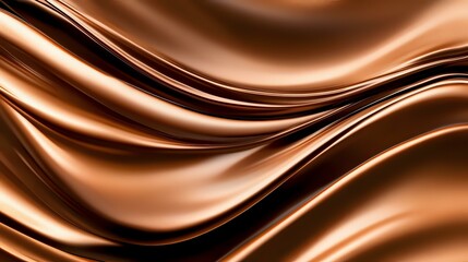 Poster - Smooth flowing waves of liquid chocolate create luxurious silky texture with glossy copper and brown tones in elegant abstract pattern. For food and confectionery designs.