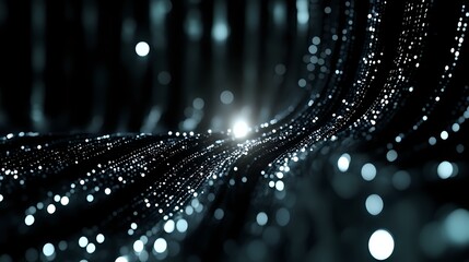 Aufkleber - glowing particles flow in curved lines against dark background creating magical atmosphere with boke