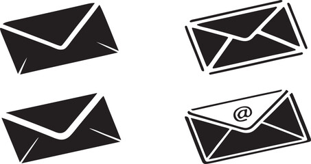 Poster - A black vector set of mail icons featuring envelopes and letter symbols for web communication