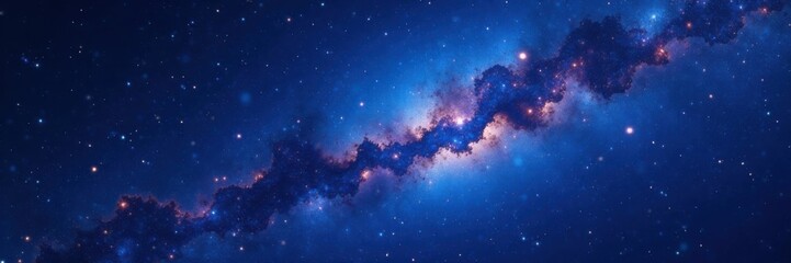 stylized image of milky way galaxy with bright stars and cosmic dust in a gradient blue background, 