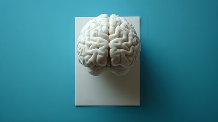 Poster - White anatomical brain model on blank paper against turquoise background, demonstrating medical education and neuroscience concepts for healthcare presentations.