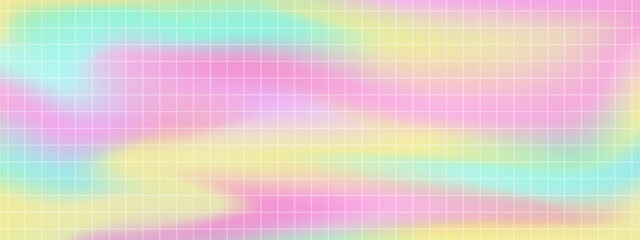 Fototapete - Retro background with geometric grid on the vivid colorful blended background. Vector backdrop, illustration, y2k aesthetics.