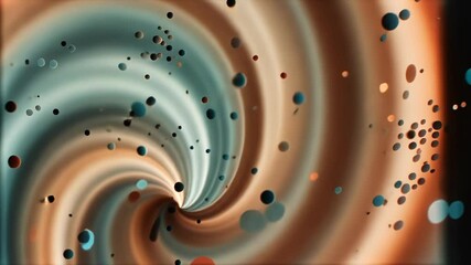 Poster - A spiral with many dots in it. The dots are of different sizes and colors. The spiral is brown and blue