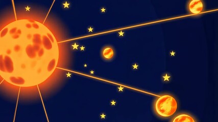Aufkleber - A red and yellow sun with a blue background. There are stars in the background. There are also red and blue circles
