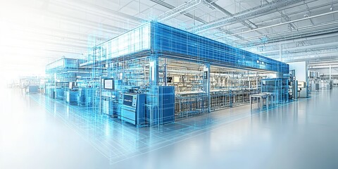Poster - Visual representation of a modern factory illustrating digital manufacturing processes and advanced technology in operation