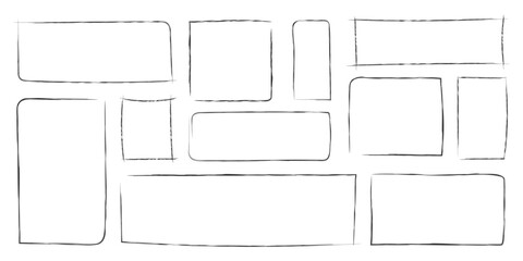 Poster - Simple rectangle frame set with brush line texture. Modern trendy vector frames with handwritten effect. Template for typography, scrapbooking, product labels, decorative art projects, digital layouts