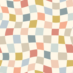 Poster - Wavy checkered seamless pattern in retro pastel colors. Vintage geometric Background. Distorted checkerboard. Perfect for packaging, textile, branding, wallpaper, cover, retro aesthetic Design