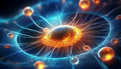 Wall Mural - medical research concept microscopic view of a glowing cell
