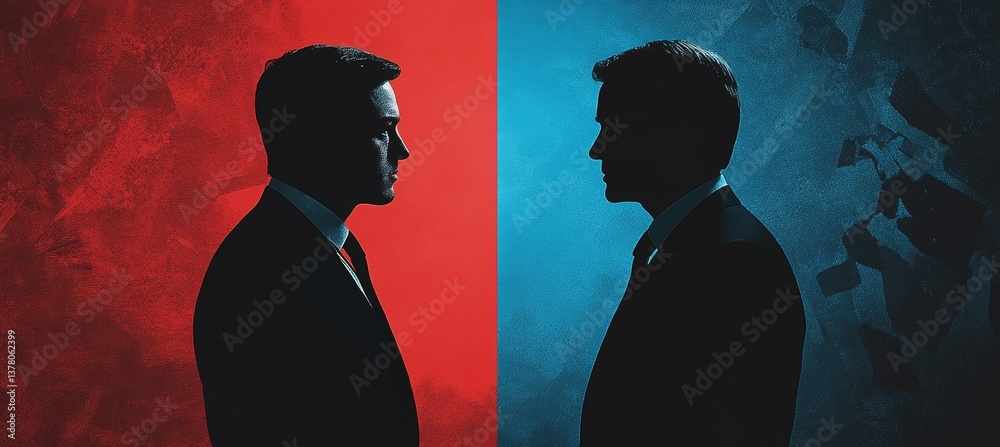 Two side of politic rivalry. Politician party competition. Symbolizes ...
