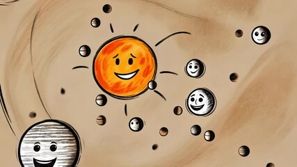 Aufkleber - A drawing of a sun with a bunch of smiling faces around it. The faces are in different sizes and are scattered around the sun