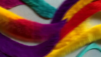 Poster - A purple, yellow, and green scarf. The purple is on the left, the yellow is in the middle, and the green is on the right