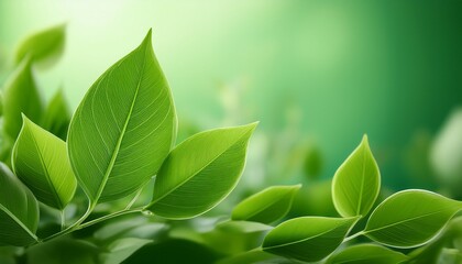 Wall Mural - a vibrant display of floating green leaves against a soft green background symbolizing freshness and nature