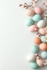 Poster - A minimal Easter composition with green grass, soft shadows, and pastel eggs arranged neatly