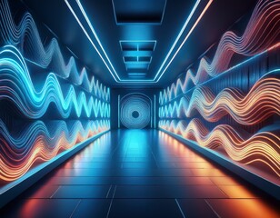 Wall Mural - medical research concept neon wave patterns in a dark corridor