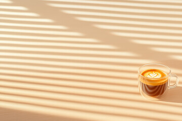 Poster - A quiet morning moment captured with espresso in a transparent cup, soft shadows, and glossy coffee