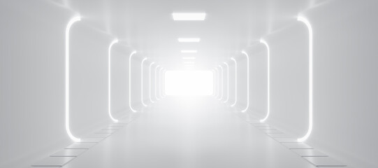 Poster - Abstract Futuristic empty floor and room Sci-Fi Corridor With light for showcase,room,interior,display products.Modern Future cement floor and wall background technology interior concept.3d render