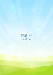 Wall Mural - summer landscape with green hills and blue sky. spring background with bokeh effect. empty design te