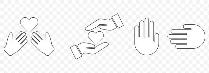 Aufkleber - hand icons set. Health, medicine symbol. Healthcare hands holding heart flat and line style - stock vector. on Transparent Background. EPS 10