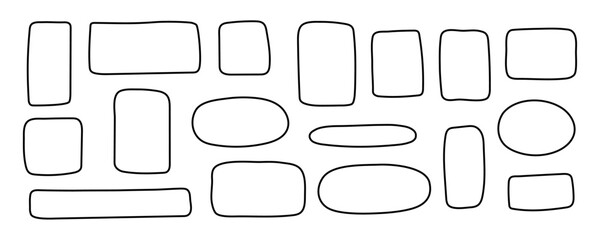 Poster - Hand-drawn irregular empty rectangles, ovals wirh rough edges, black lines. Doodle textbox frames set.