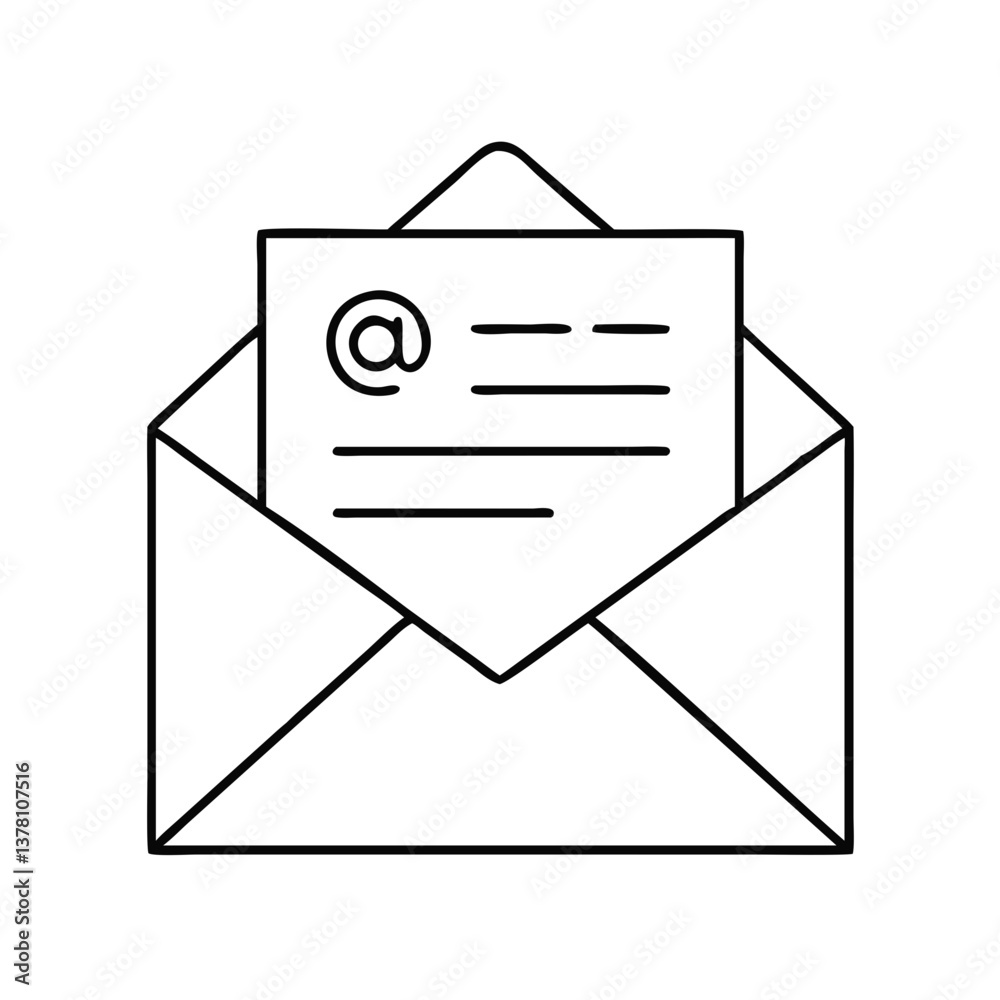 Email icon in the form of an envelope with a letter inside in a ...