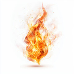 Fototapete - Flame with glowing embers and swirling smoke on white background