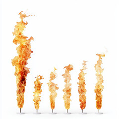 Fototapete - Layered flames in different heights isolated on white background