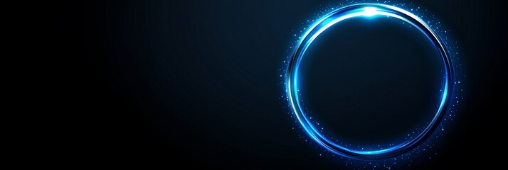 Poster - abstract blue neon circle on dark background, digital futuristic wave glowing circular