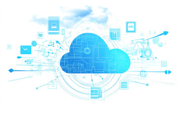 Aufkleber - Cloud technology icon with a cloud and arrow, a digital world background concept 