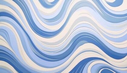 Poster - flowing blue abstract waves with curved lines in a minimalist pattern, ideal for modern interiors, prints, and digital background