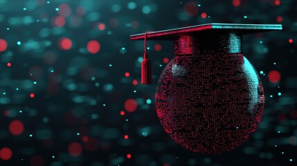 Poster - Digital Graduation Cap on Glowing Background Representing Academic Achievement and Progress in Education