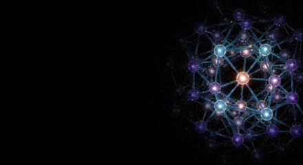 Poster - Abstract Molecular Structure Artistic Visualization: Glowing Nodes and Interconnected Network in Cosmic Space