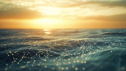 Fototapete - Golden Hour Network: Ocean Sunset Connectivity