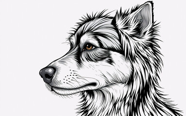 Poster - A monochrome digital drawing showcases a detailed profile of a furry canine's head with visible fur texture and shading on a plain white backdrop.