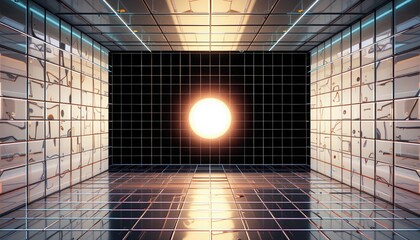 Poster - Futuristic light exploration event in a virtual grid room high-contrast environment digital concept art immersive visuals