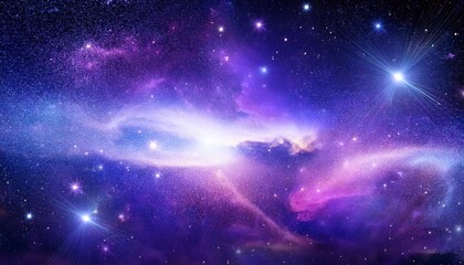 a cosmic background with a colorful purple nebula and shining stars