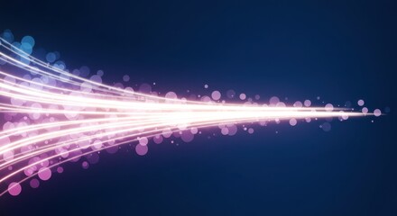 Poster - Abstract Glowing Light Trails and Bokeh Effects on Dark Blue Background: A Stunning Visual Display of Light Streaks