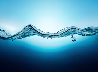 Poster - Smooth water surface with a gentle wave in shades of blue, from light to dark. The clear liquid is refreshing and serene, creating a calm and peaceful atmosphere.