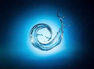 Poster - A dynamic water swirl is frozen mid-air, creating a spiral shape against a deep blue backdrop. The fluid motion and clarity of the liquid are beautifully captured.