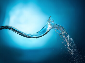 Leinwandbilder - Clear water wave arches gracefully against a gradient blue backdrop. The splash captures motion and freshness in a striking composition.