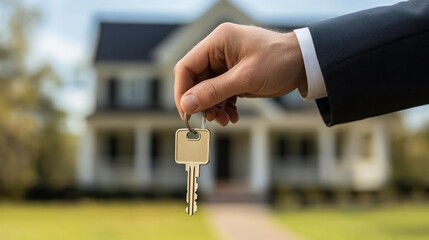 Wall Mural - hand holding house keys, new home ownership, real estate dream
