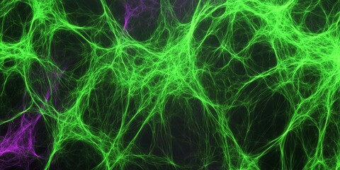 Intricate Neon Green and Purple Abstract Network Design