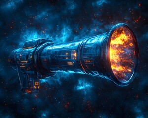 Poster - futuristic megaphone projecting cosmic soundwaves into the vastness of space