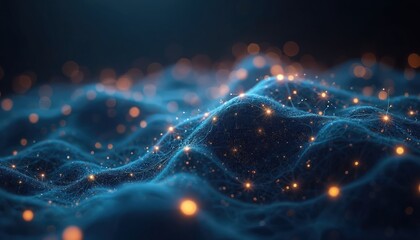 Fototapete - Abstract tech illustration network, futuristic innovation. Digital neural network, communication technology, internet connection, data processing, AI concept. Suitable tech projects, websites,