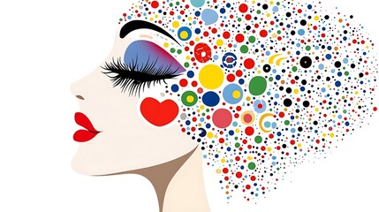 Poster - Abstract Colorful Woman Profile with Burst of Circles and Dots